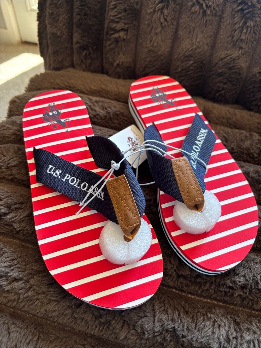 U.S. Polo Assn. Red, White & Navy Striped Flip Flops